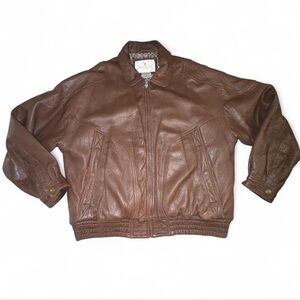 Vintage Bill Blass Brown Leather Bomber Jacket